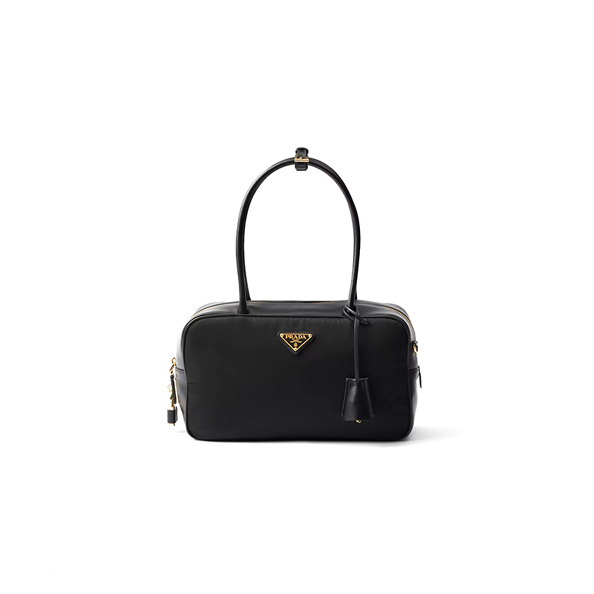 Pra*a re-nylon and leather medium top-handle bag with padlock 1bb132 (30*17.5*10cm)